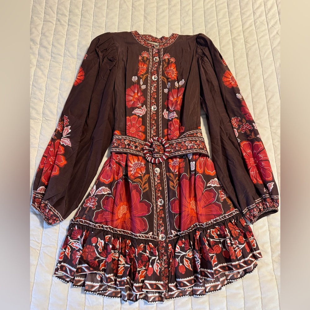 FARM Rio Burgundy Floral Mini Dress with Red and Pink Accents - Picture 3 of 7